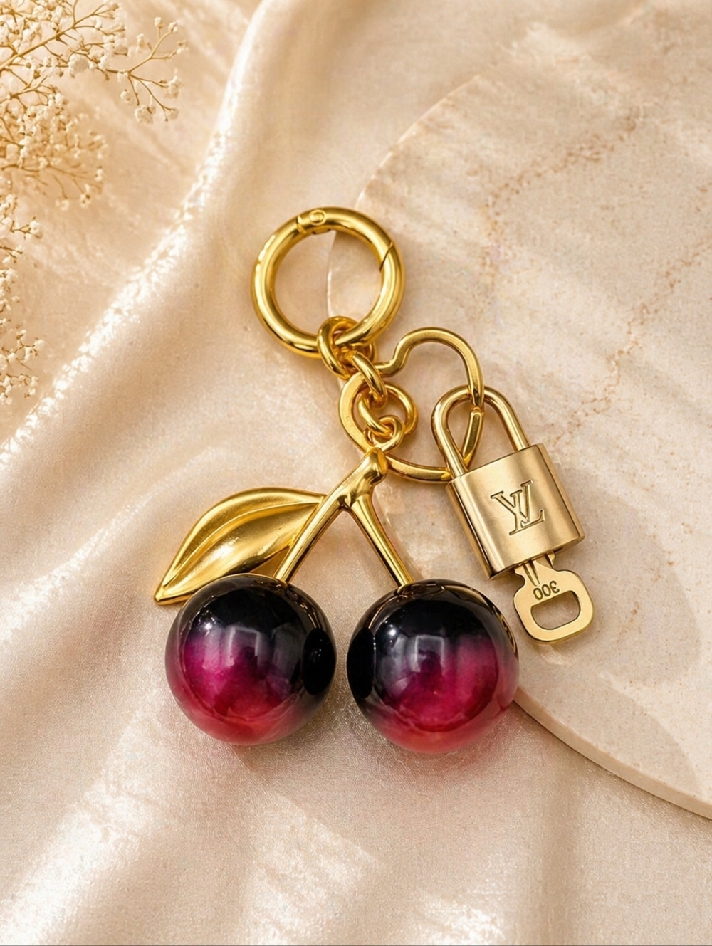 Authentic Louis Vuitton Lock & Key with Unbranded Apple Charm, Keychain